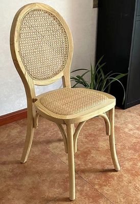 General Home Furniture French Vintage Style Wooden Dinning Natural Rattan Wedding Solid Wood Stackable Chair for Banquet