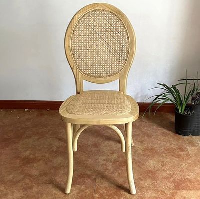 General Home Furniture French Vintage Style Wooden Dinning Natural Rattan Wedding Solid Wood Stackable Chair for Banquet