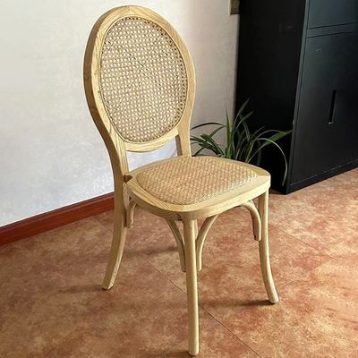 General Home Furniture French Vintage Style Wooden Dinning Natural Rattan Wedding Solid Wood Stackable Chair for Banquet