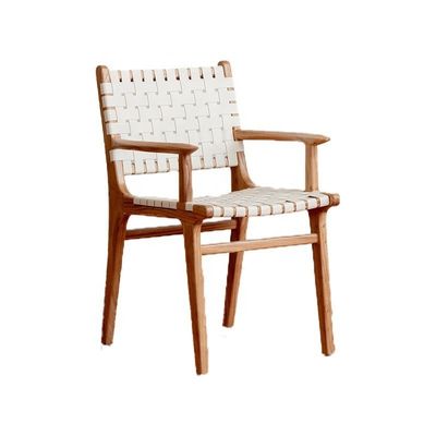 Hotel Nordic Design Solid Ash Wood Horse Saddle Leather Woven Seat Stackable Dining Chair for Modern Cafe and Restaurant