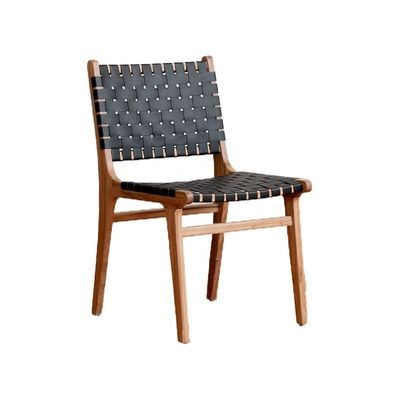 Hotel Nordic Design Solid Ash Wood Horse Saddle Leather Woven Seat Stackable Dining Chair for Modern Cafe and Restaurant