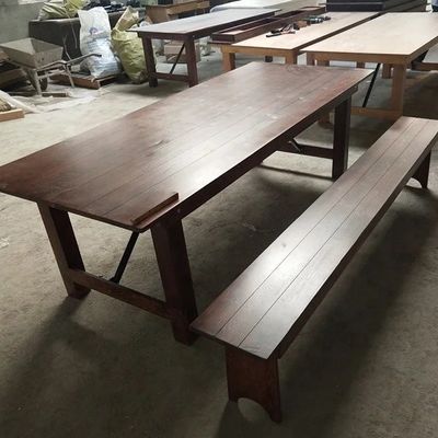 Wholesales Banquet Hotel Home Foldable Solid Pine Wood Farm Table and Bench in Luxury Classic Style with Mail Packing Y