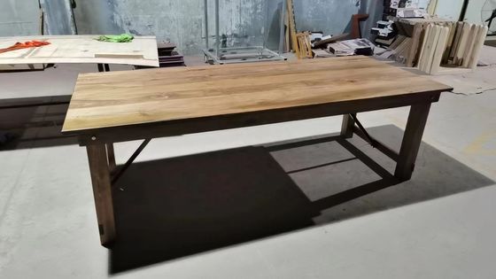 Wholesales Banquet Hotel Home Foldable Solid Pine Wood Farm Table and Bench in Luxury Classic Style with Mail Packing Y