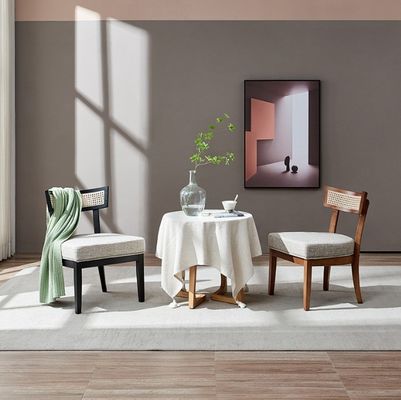 Nordic Style Rattan Dining Chair Upholstered Solid Wood Chair for Living Room Decoration