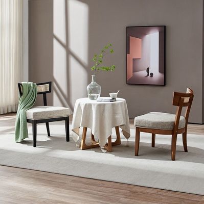Nordic Style Rattan Dining Chair Upholstered Solid Wood Chair for Living Room Decoration