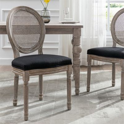 PU Leather Covered French Vintage Style Dining Chair with Stackable Design and Solid Wood