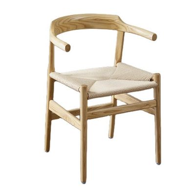Modern Wooden Dining Chair with Wishbone Design and Antique Rope Seat
