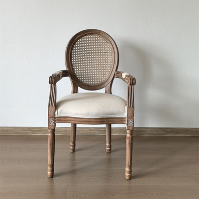 Modern Design Style Nitrolacquer Finish French Vintage Style Customized Wood Dining Fabric Louis Armrest Chair for Event
