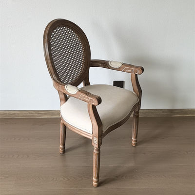 Modern Design Style Nitrolacquer Finish French Vintage Style Customized Wood Dining Fabric Louis Armrest Chair for Event