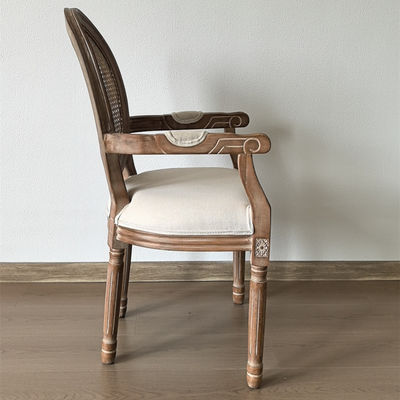 Modern Design Style Nitrolacquer Finish French Vintage Style Customized Wood Dining Fabric Louis Armrest Chair for Event