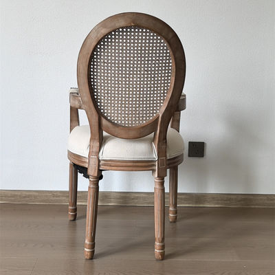 Modern Design Style Nitrolacquer Finish French Vintage Style Customized Wood Dining Fabric Louis Armrest Chair for Event