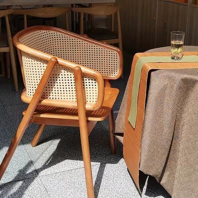 NO Folded Stylish Solid Wood Rattan Dining Chair for Living Room and Dining Room