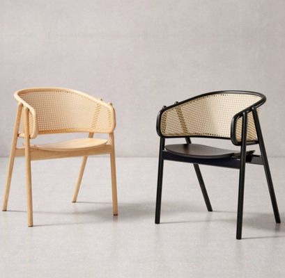 Design Wood Rattan Dining Chair Cane Rattan Arm Chair with 100KG Weight Limit and Mail Packing
