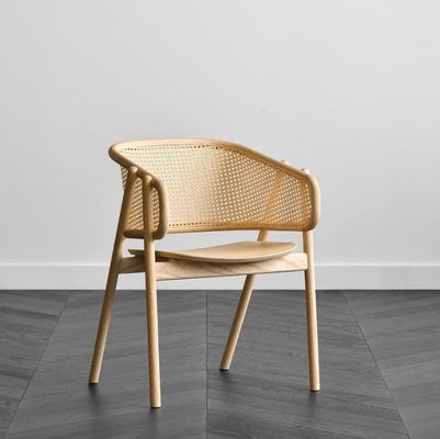 Design Wood Rattan Dining Chair Cane Rattan Arm Chair with 100KG Weight Limit and Mail Packing