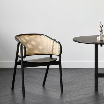 Design Wood Rattan Dining Chair Cane Rattan Arm Chair with 100KG Weight Limit and Mail Packing