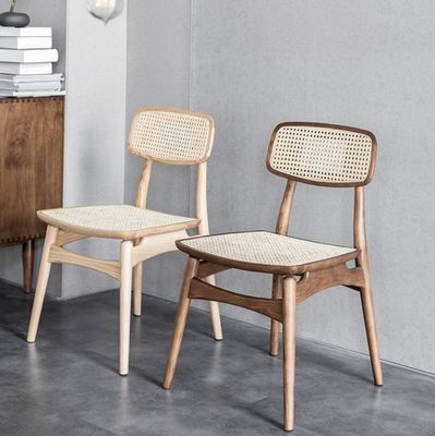 Modern Design Solid Wood Armless Rattan Dining Chair for Indoor Home Furniture