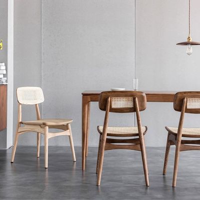 Modern Design Solid Wood Armless Rattan Dining Chair for Indoor Home Furniture