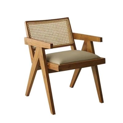 Wooden Rattan Dining Armrest Chair with Solid Wood Construction General Home Furniture