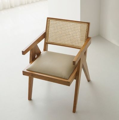 Wooden Rattan Dining Armrest Chair with Solid Wood Construction General Home Furniture