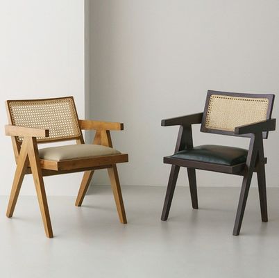 Wooden Rattan Dining Armrest Chair with Solid Wood Construction General Home Furniture