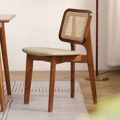 Create a Luxurious Dining Experience with Nordic Light Luxury Solid Wood Rattan Back Leather Chair
