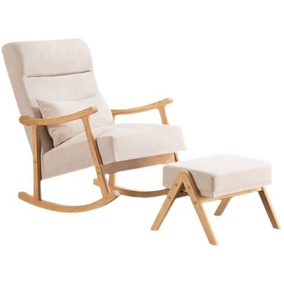 Solid Wood Frame Comfortable Fabric Seat Lazy Single Sofa Rocking Chair for Living Room