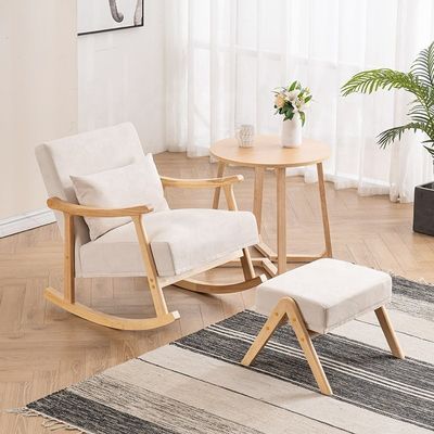 Solid Wood Frame Comfortable Fabric Seat Lazy Single Sofa Rocking Chair for Living Room