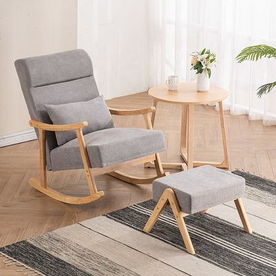 Solid Wood Frame Comfortable Fabric Seat Lazy Single Sofa Rocking Chair for Living Room