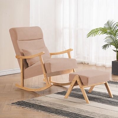 Solid Wood Frame Comfortable Fabric Seat Lazy Single Sofa Rocking Chair for Living Room
