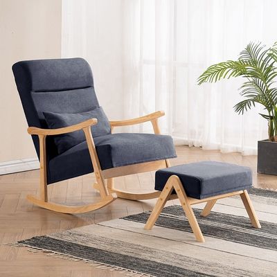 Solid Wood Frame Comfortable Fabric Seat Lazy Single Sofa Rocking Chair for Living Room