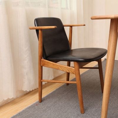 Hotel Furniture Modern Customized Upholstered Wooden PU Leather Dining Chair with Leisure Lounge Cushion