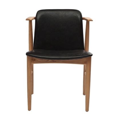 Hotel Furniture Modern Customized Upholstered Wooden PU Leather Dining Chair with Leisure Lounge Cushion