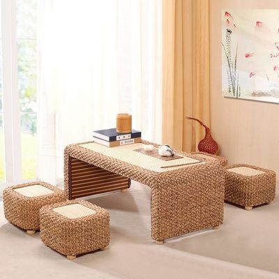 Home Furniture Modern Design Style end Natural Wood Frame Straw Woven Artistic Japanese Style Coffee Table for Living Room