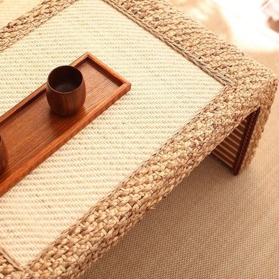 Home Furniture Modern Design Style end Natural Wood Frame Straw Woven Artistic Japanese Style Coffee Table for Living Room