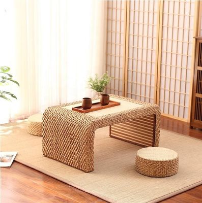 Home Furniture Modern Design Style end Natural Wood Frame Straw Woven Artistic Japanese Style Coffee Table for Living Room