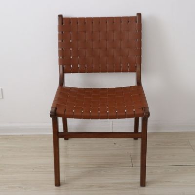 Customized Logo Outdoor Leisure Chairs Solid Wood Furniture Modern Design Style with PU Leather Woven Dining Chair
