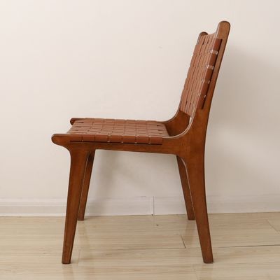 Customized Logo Outdoor Leisure Chairs Solid Wood Furniture Modern Design Style with PU Leather Woven Dining Chair