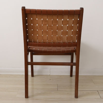 Customized Logo Outdoor Leisure Chairs Solid Wood Furniture Modern Design Style with PU Leather Woven Dining Chair