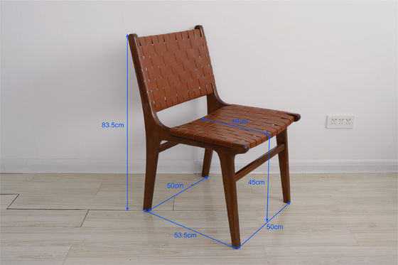 Customized Logo Outdoor Leisure Chairs Solid Wood Furniture Modern Design Style with PU Leather Woven Dining Chair