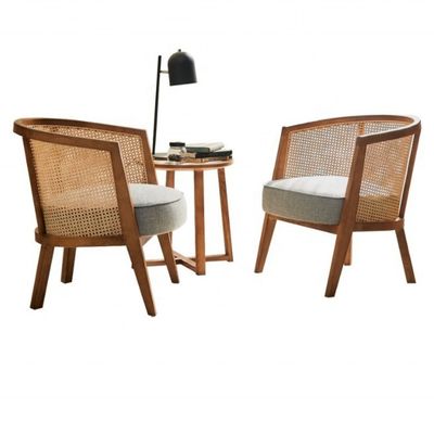 Outdoor Furniture Modern Nordic French Solid Wood Frame Rattan Leisure Chair with Curved Backrest Design and Customized Colour