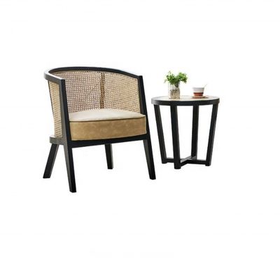 Outdoor Furniture Modern Nordic French Solid Wood Frame Rattan Leisure Chair with Curved Backrest Design and Customized Colour