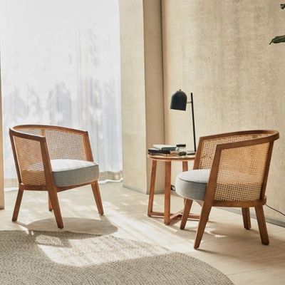 Outdoor Furniture Modern Nordic French Solid Wood Frame Rattan Leisure Chair with Curved Backrest Design and Customized Colour