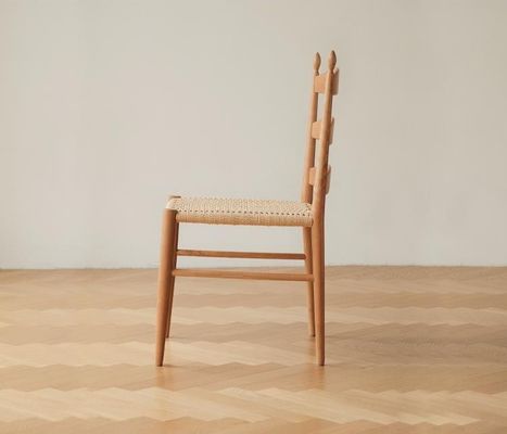 Burlywood W44*D48.5*H90CM Unique Vintage Design Solid Wood Dining Chair with Hand-Woven Paper Cord Seat