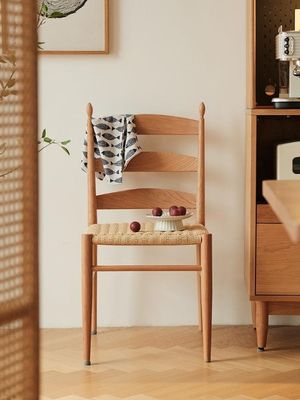 Burlywood W44*D48.5*H90CM Unique Vintage Design Solid Wood Dining Chair with Hand-Woven Paper Cord Seat