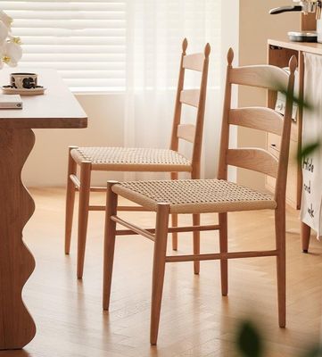Burlywood W44*D48.5*H90CM Unique Vintage Design Solid Wood Dining Chair with Hand-Woven Paper Cord Seat