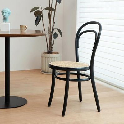 Nordic Rattan Dining Chairs Wooden High Back Banquet Chairs in Mid-Century Modern Style with Solid Wood Bistro Chair
