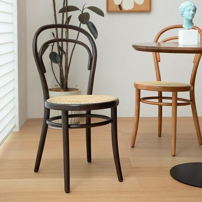 Nordic Rattan Dining Chairs Wooden High Back Banquet Chairs in Mid-Century Modern Style with Solid Wood Bistro Chair