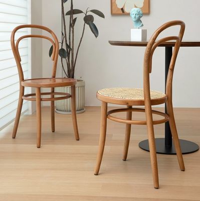 Nordic Rattan Dining Chairs Wooden High Back Banquet Chairs in Mid-Century Modern Style with Solid Wood Bistro Chair