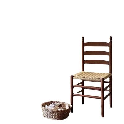 NO Folded Bent Backrest Dining Chair with Handmade Solid Wood and Rope Woven Cushion OEM Service Accepted