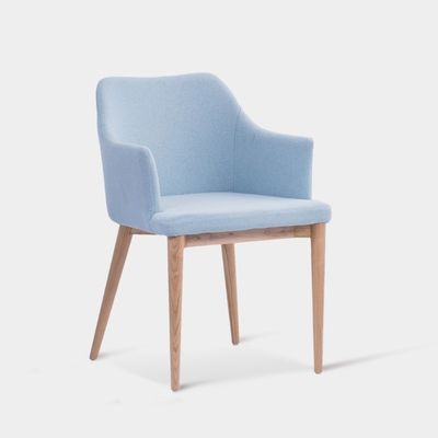 Hotel Restaurant Dining Chair with Solid Ash Wood Frame and Upholstered Metal Fabric Foam Seat